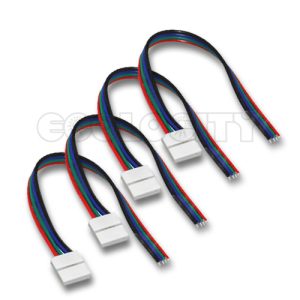 (4) Ribbon to Wire Snap Connectors for 10mm RGB LED Strips - 6"