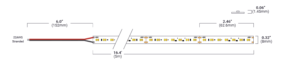 Dim to Warm Strip Light Dimensions